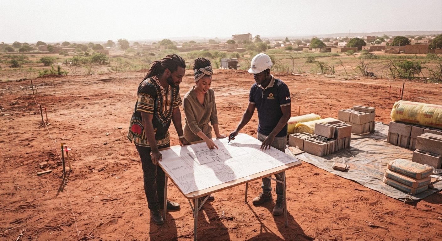 Équipe EMS étudiant les plans d'un chantier